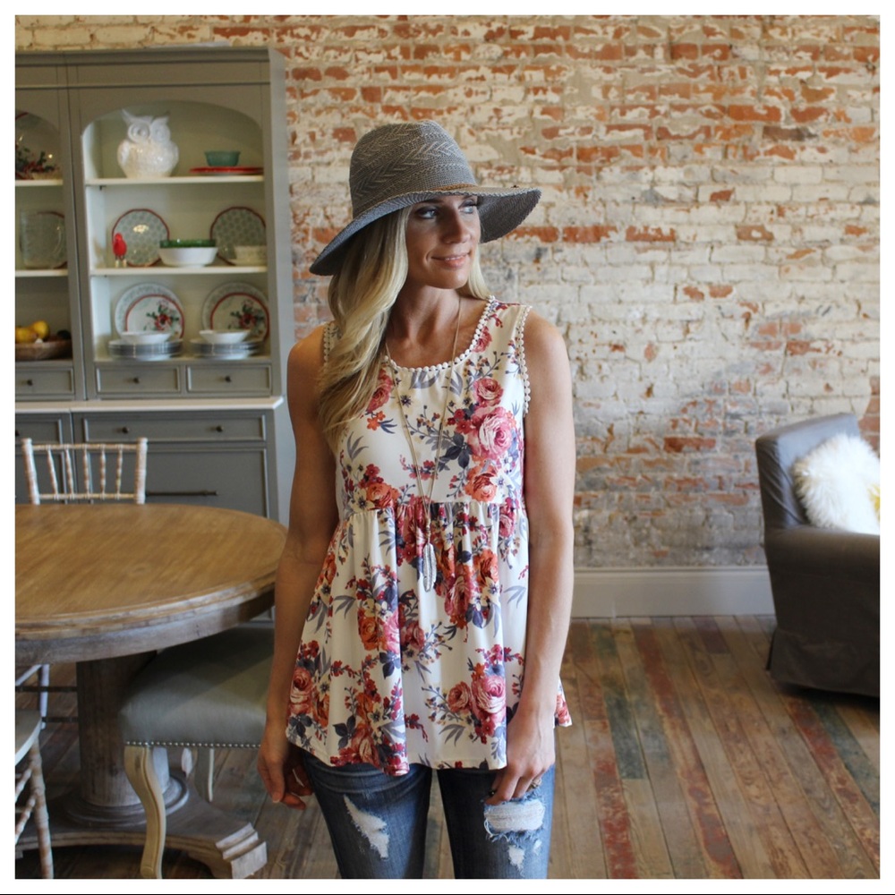 ✨LAST✨Ivory floral babydoll tunic detail trim - Picture 2 of 3